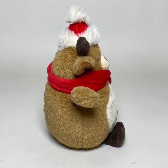 Vintage Hug Fun Chubby Christmas Reindeer Plush Stuffed Animal Toy Santa Hat - Picture 5 of 7